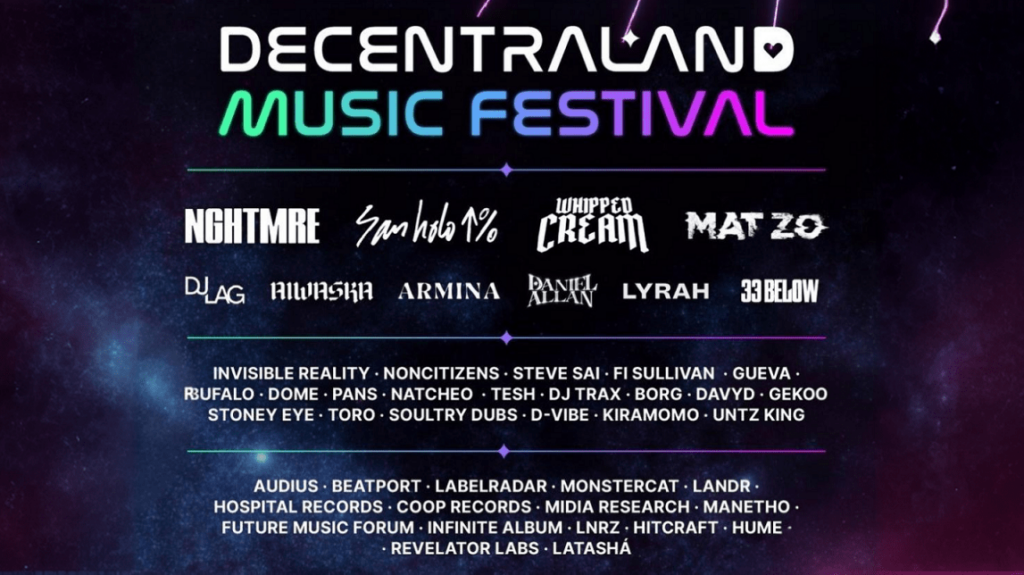 decentraland electronic music festival lineup/programme